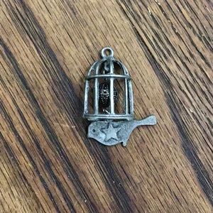 Vintage Pewter Ball Birdcage Dangling Peace Dove Pendant